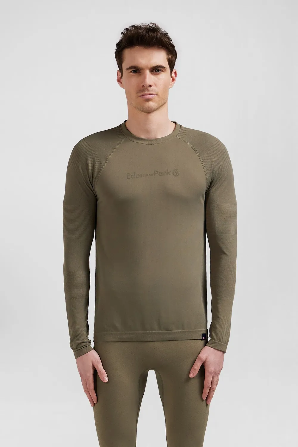 Eden Park t-shirt sport kaki manches longues slim cerclé