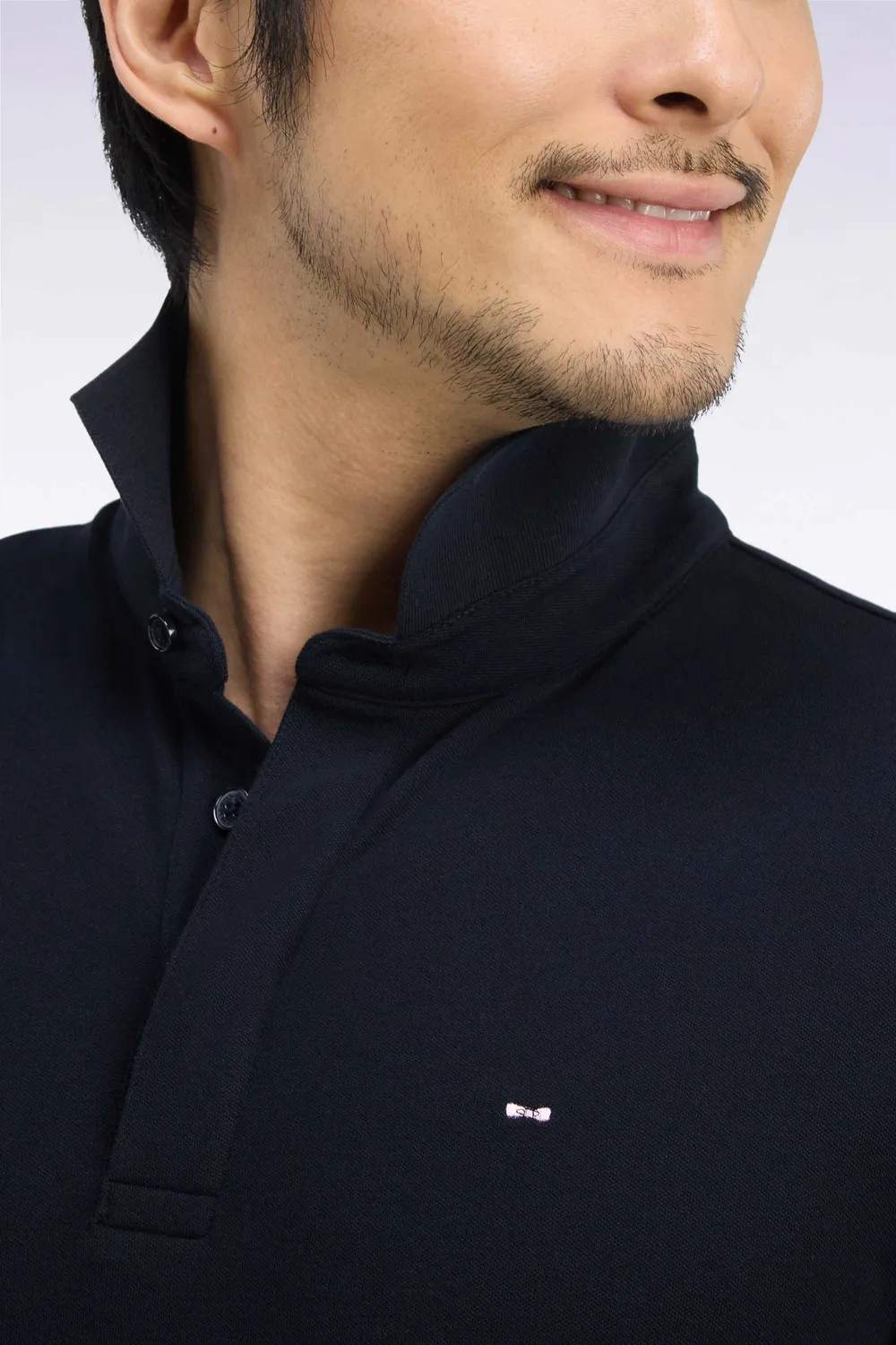 Eden Park polo manches longues coton stretch noir slim