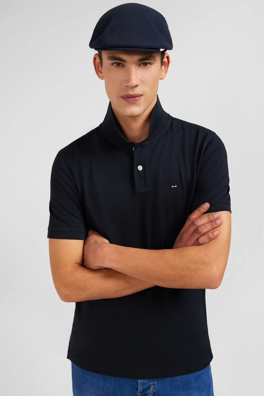 Eden Park polo coton pima noir manches courtes stretch
