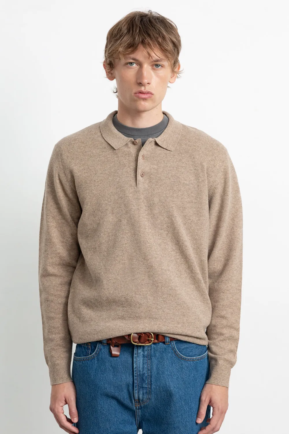 Edmmond Studios Wool Polo Plain Tan polo laine beige