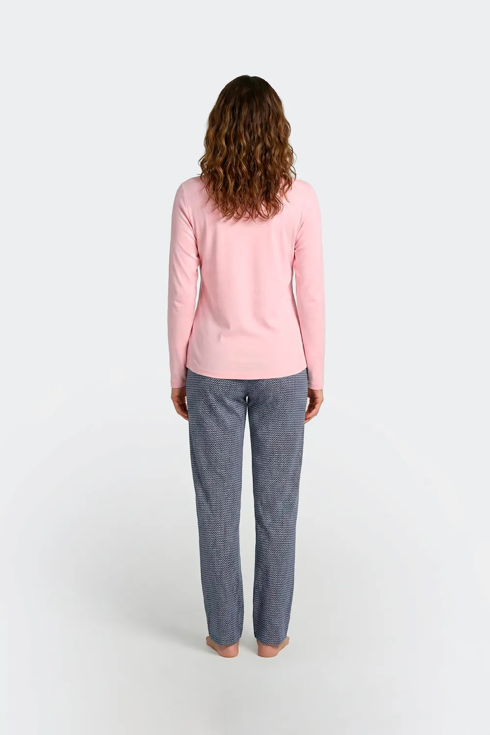 Eden Park Pyjama Long Coton Rose Marine Fantaisie