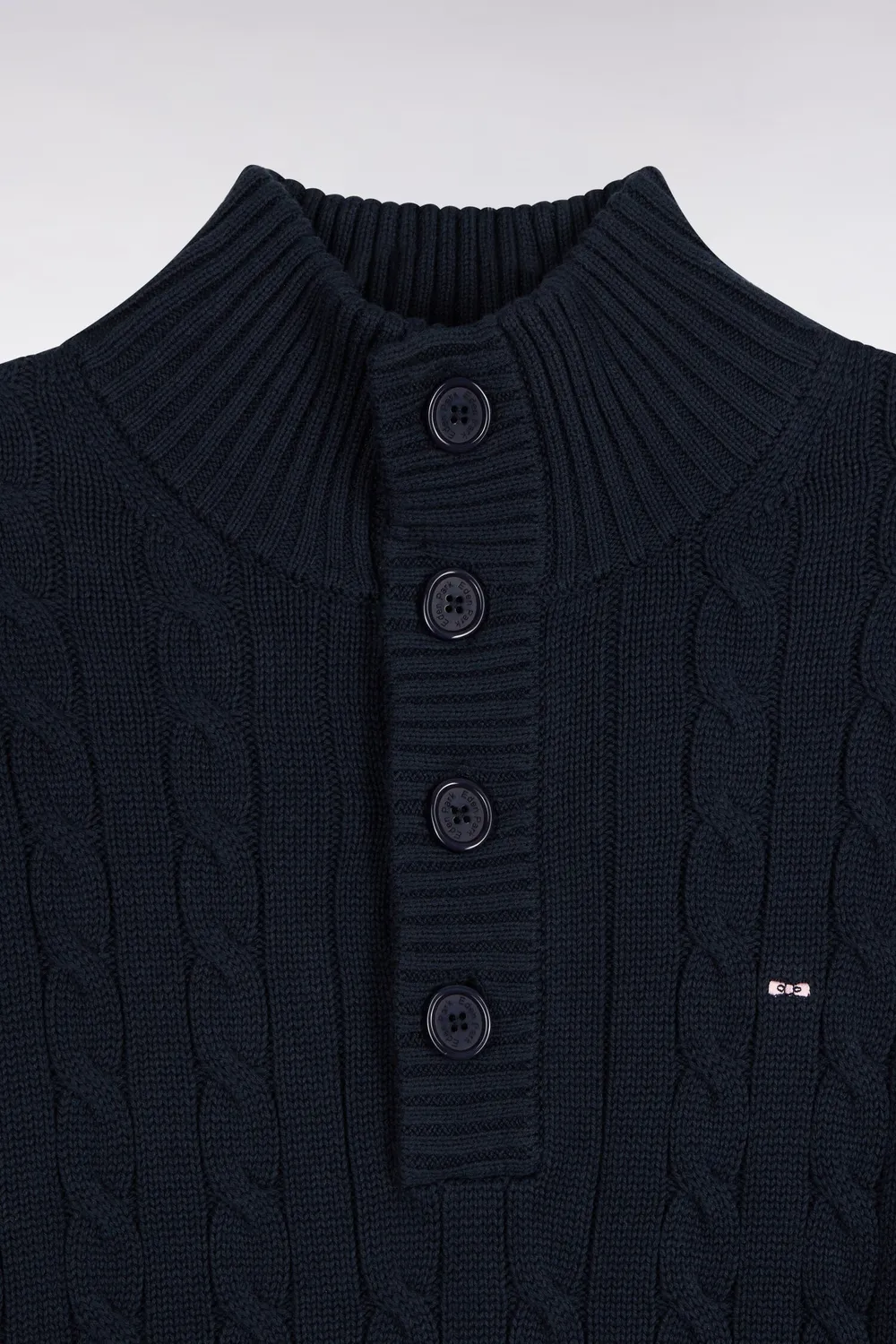 Eden Park pull torsades marine coton col boutonné