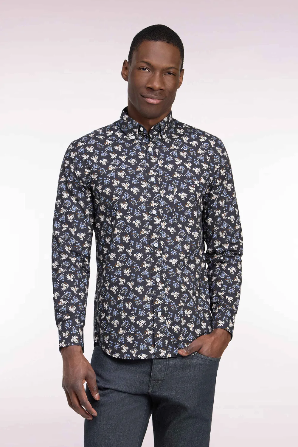Eden Park chemise marron homme coton micromotifs droite