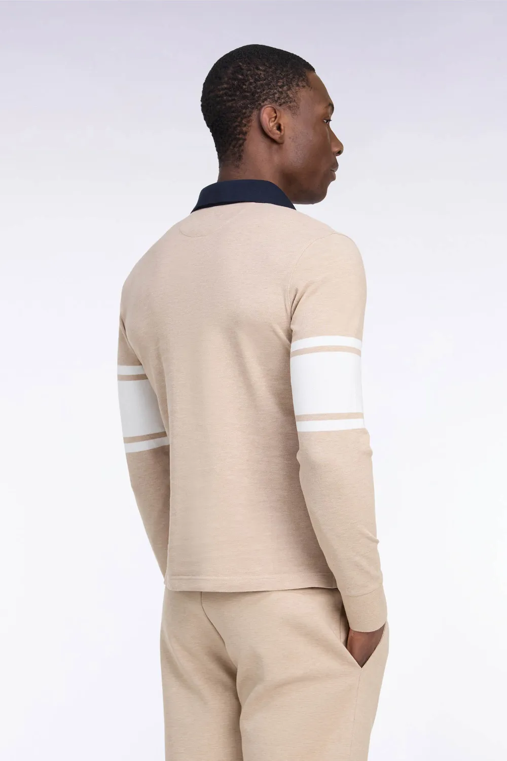 Eden Park Club Evolution polo beige manches longues piqué