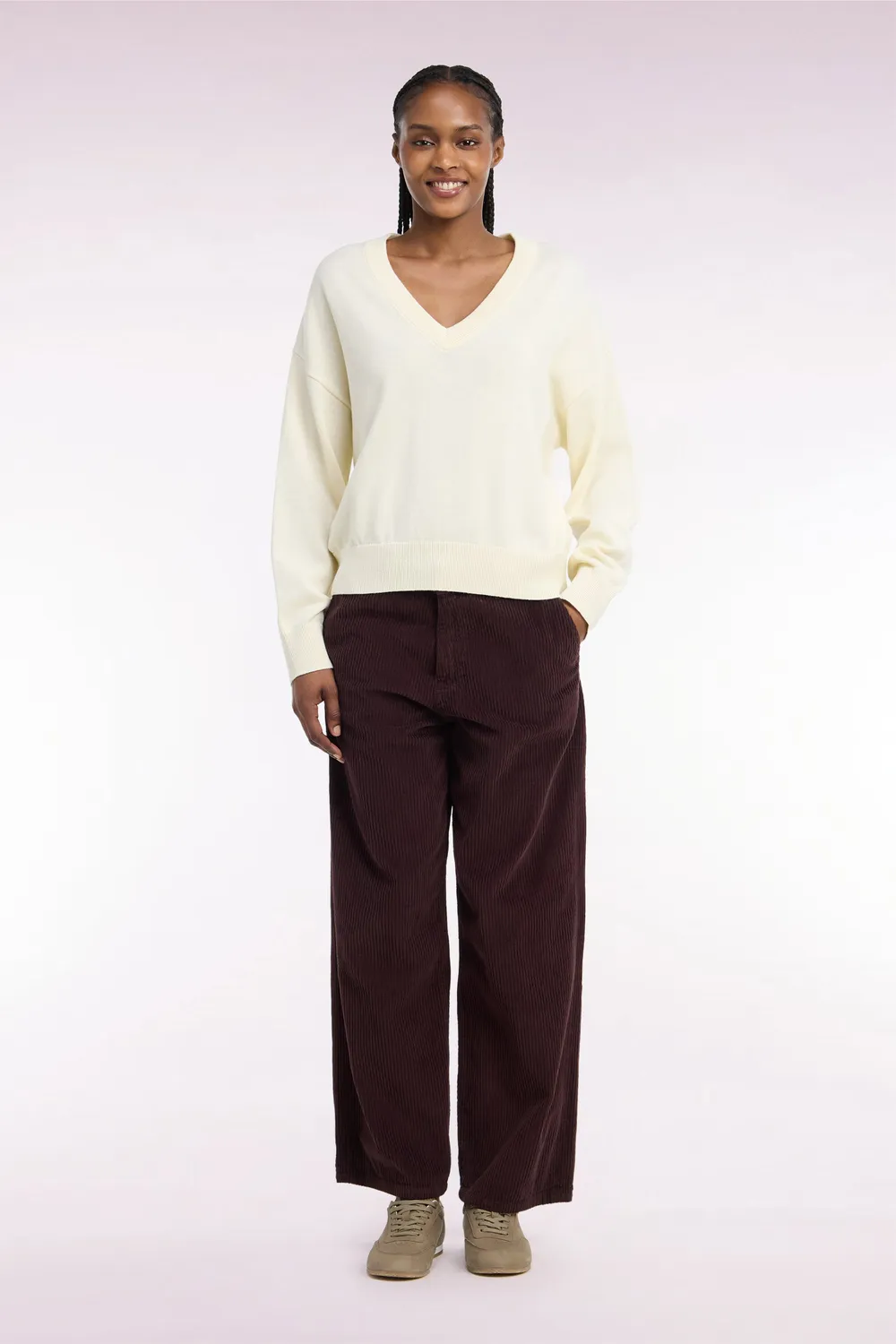 Eden Park pantalon velours côtelé marron femme droite