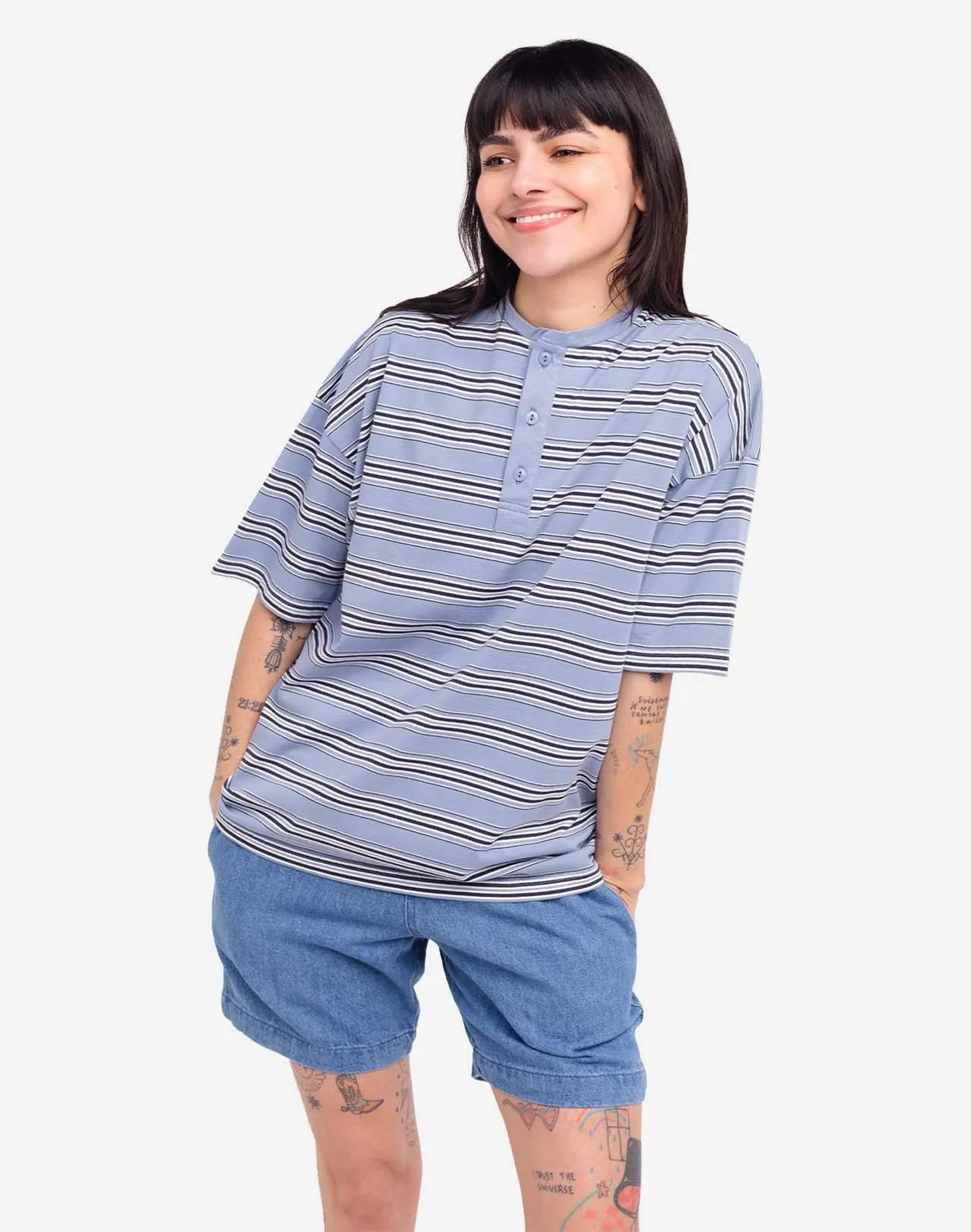 OLOW Omi T-shirt ample rayé bleu azur