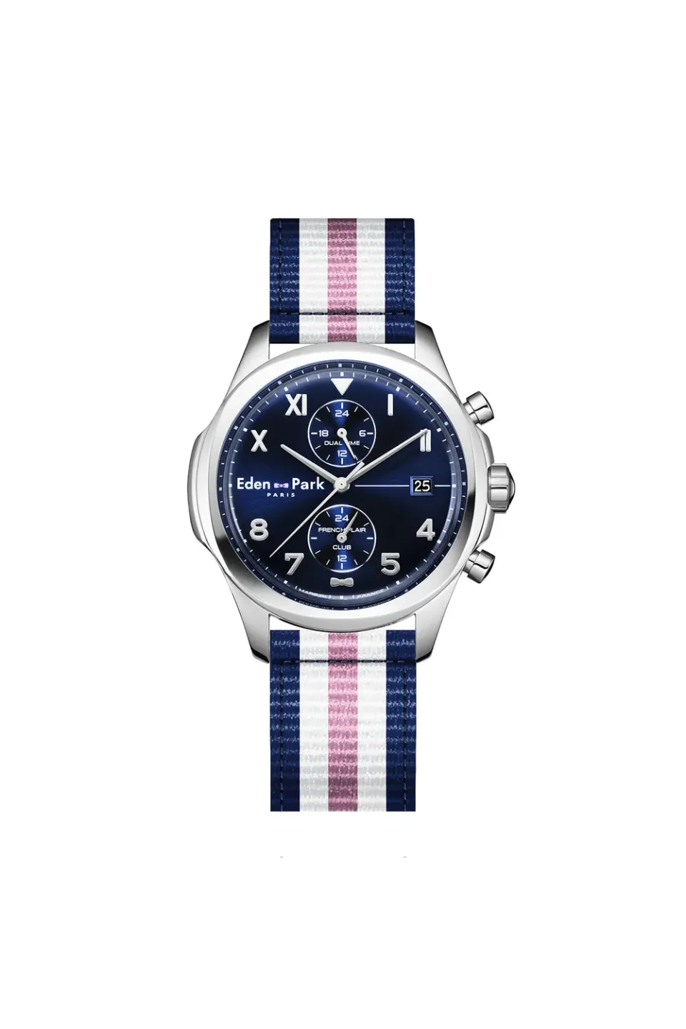 Eden Park montre quartz dual time bleu NATO tricolore