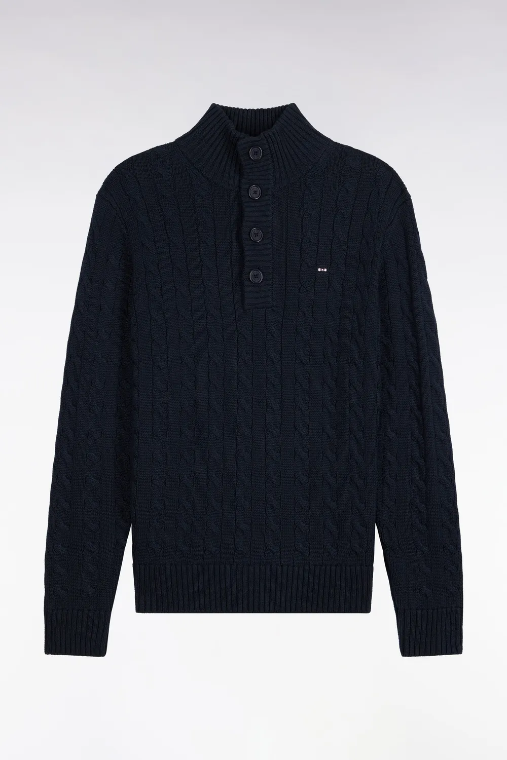 Eden Park pull torsades marine coton col boutonné