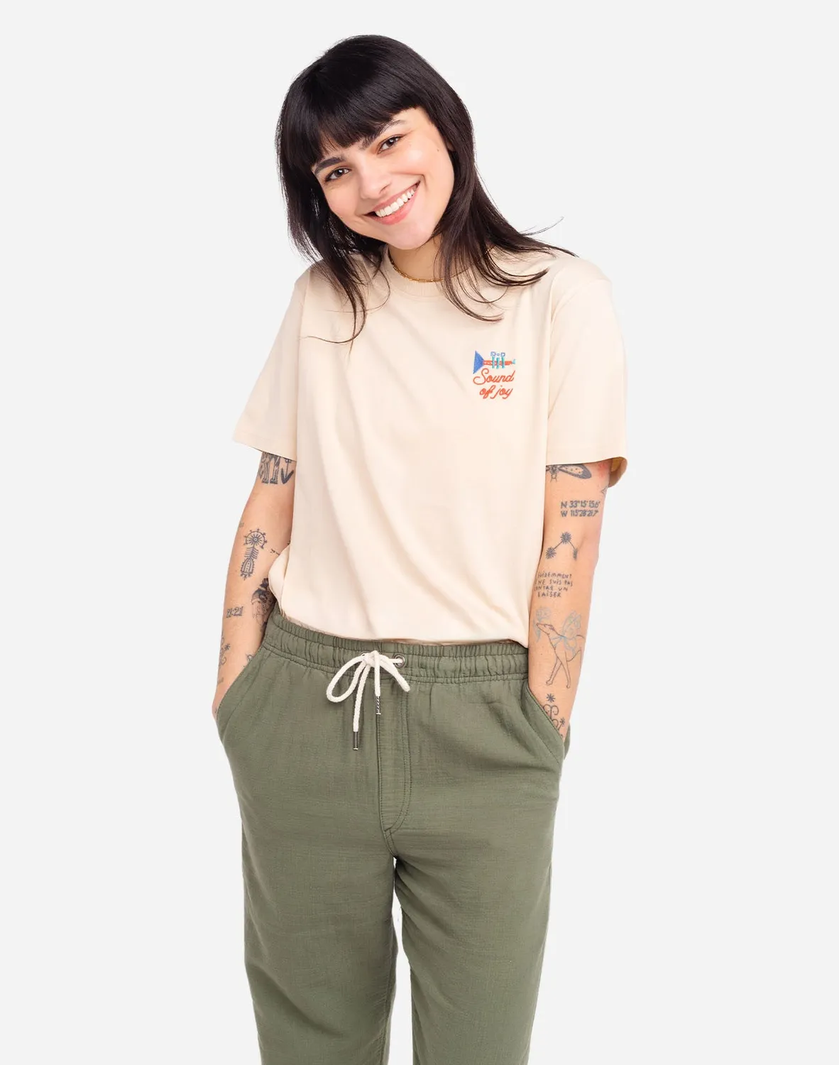 Olow Fanfare t-shirt crème coton bio brodé