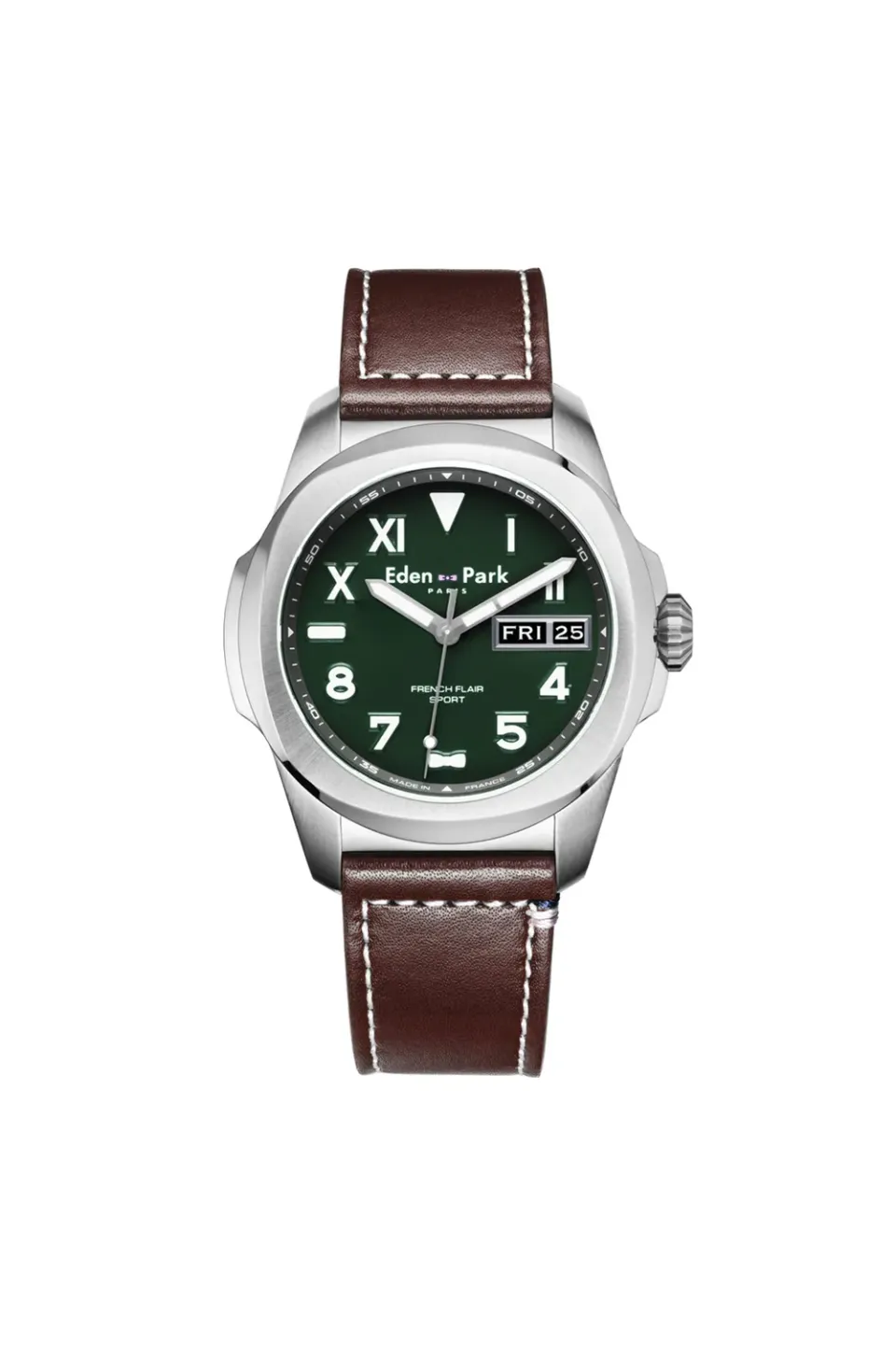 Eden Park Jour Date Montre quartz verte cuir