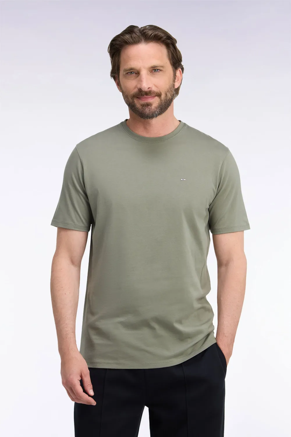 Eden Park H26MAITC0005 t-shirt kaki col rond droit