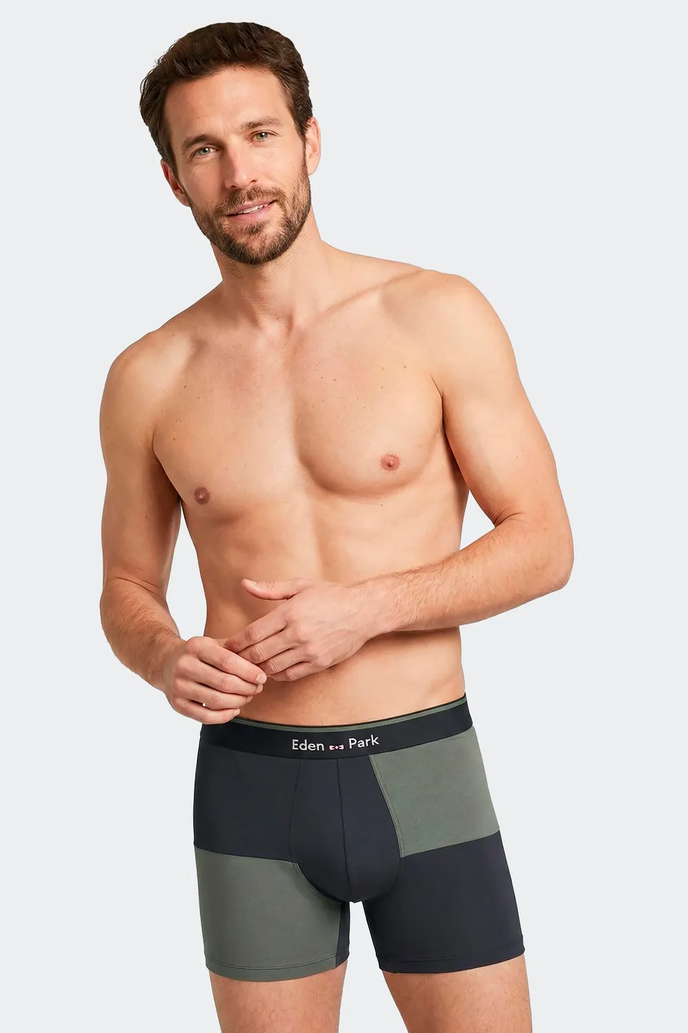 Eden Park lot 2 boxers coton stretch marine kaki homme