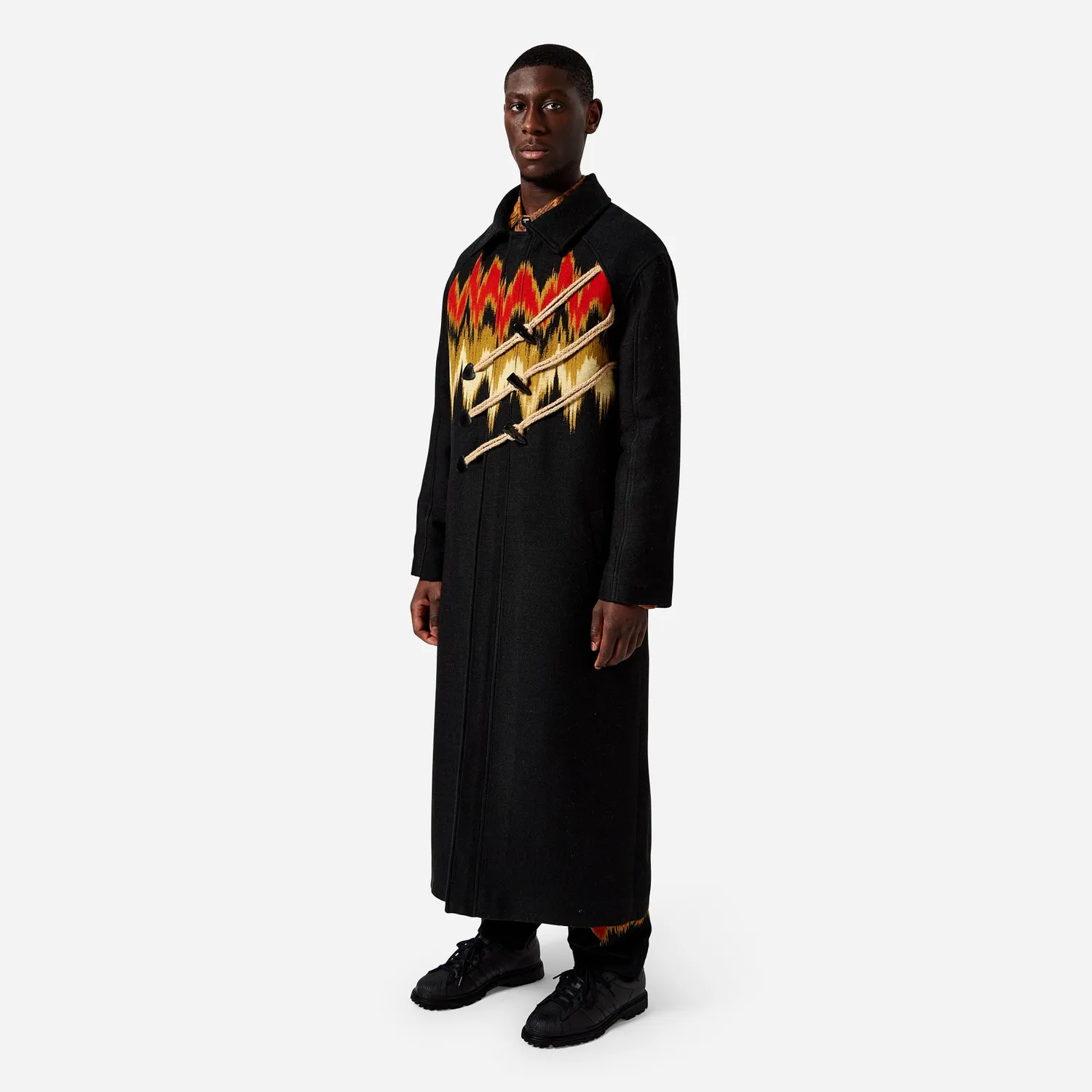 Labrum Woven Blur manteau duffle noir motif zigzag