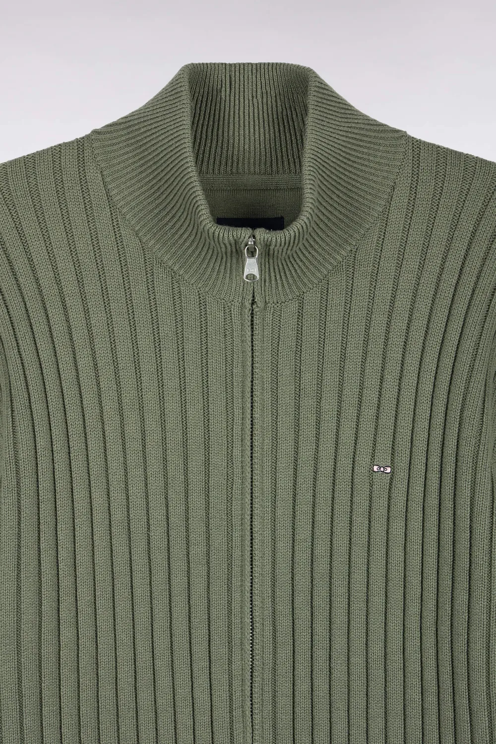 Eden Park cardigan zippé col camionneur kaki laine coton