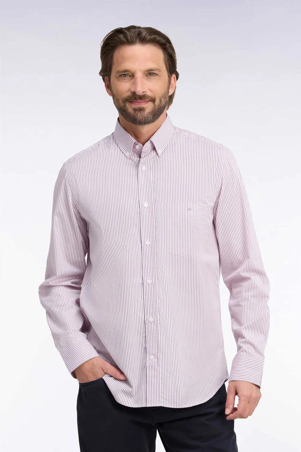 Eden Park College chemise rayures rose coton homme