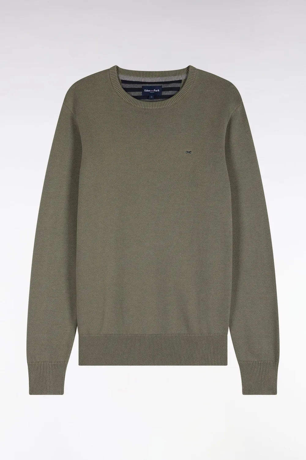 Eden Park pull homme col rond kaki coton coupe droite
