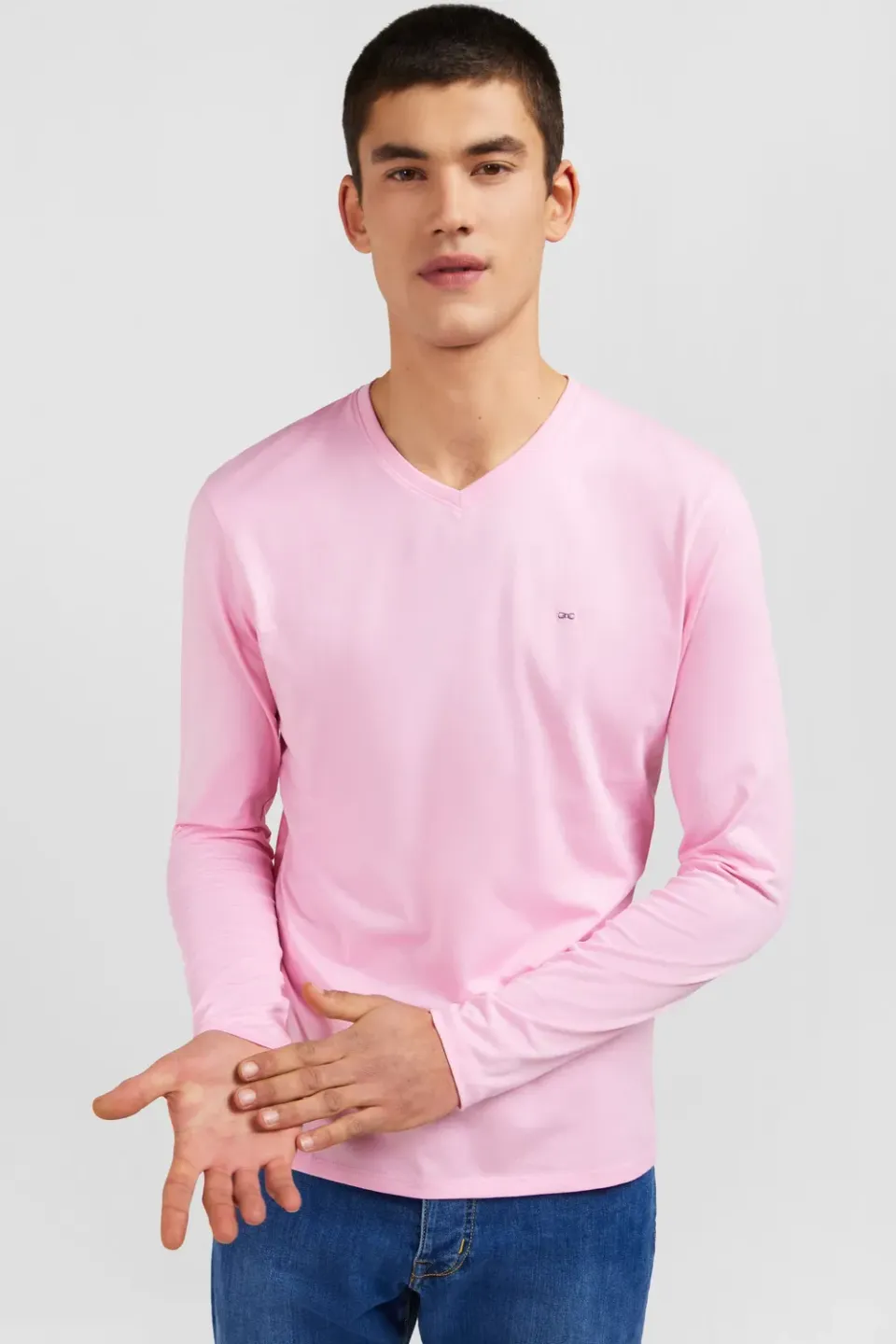 Eden Park T-shirt col V manches longues rose coton
