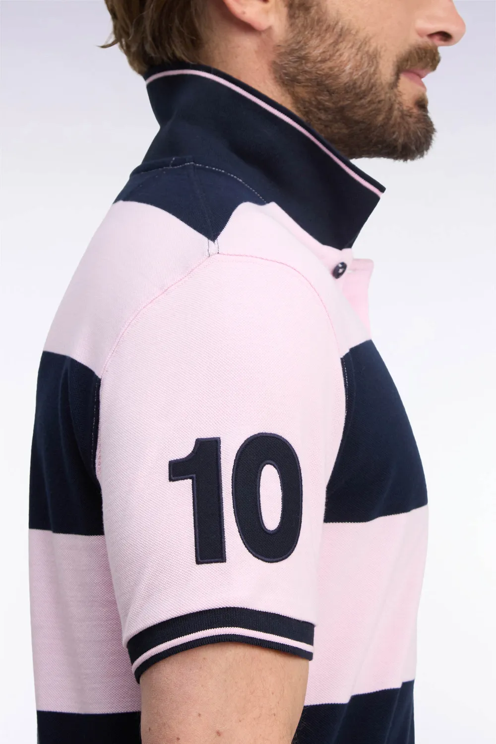 Eden Park Tricolore polo manches courtes rayé rose marine coupe droite