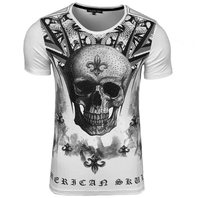 Subliminal Mode t-shirt homme strass fleur de lys noir