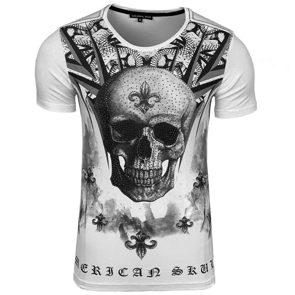 Subliminal Mode t-shirt homme strass fleur de lys noir