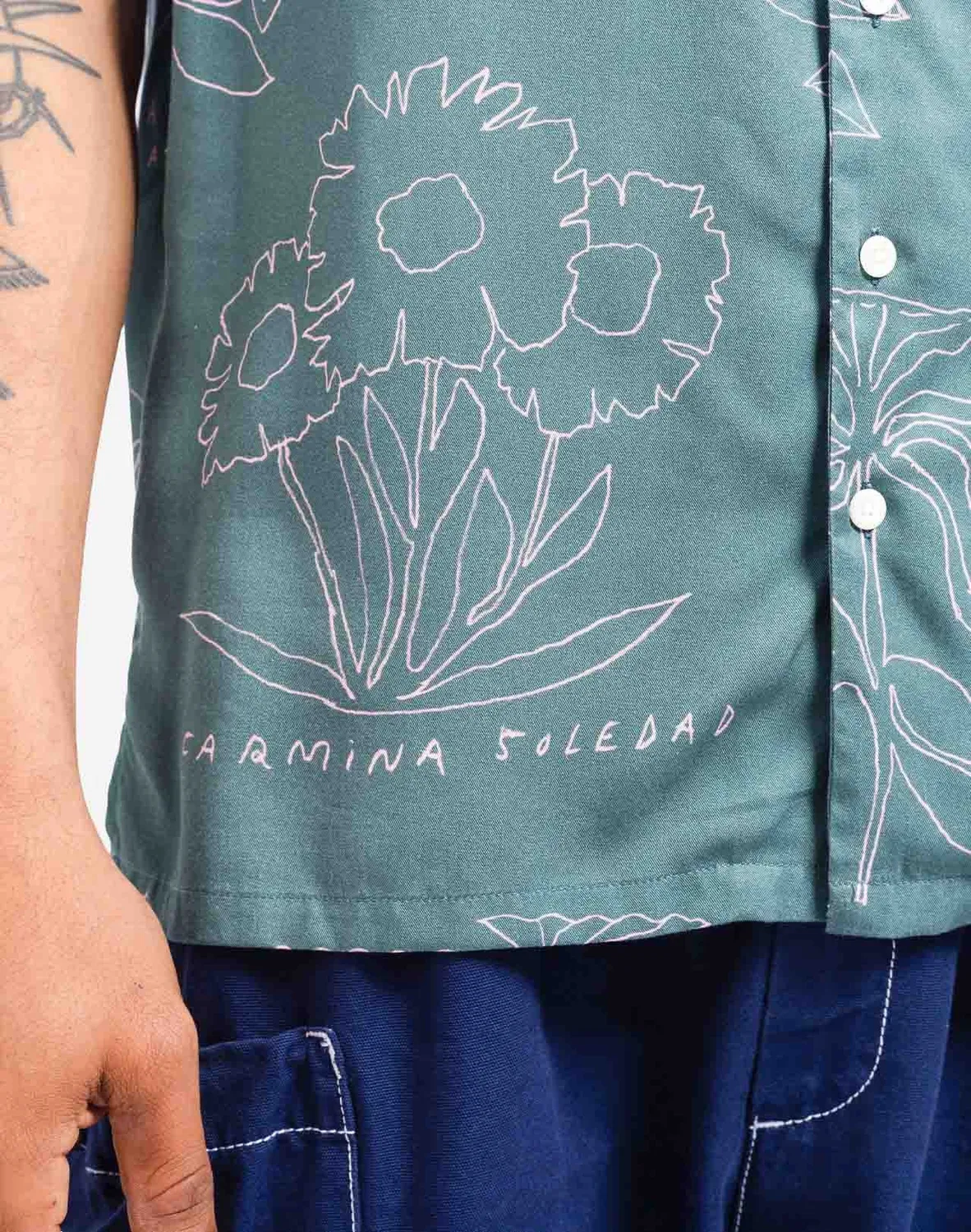 OLOW Aloha Florem chemisette tencel bleu-gris