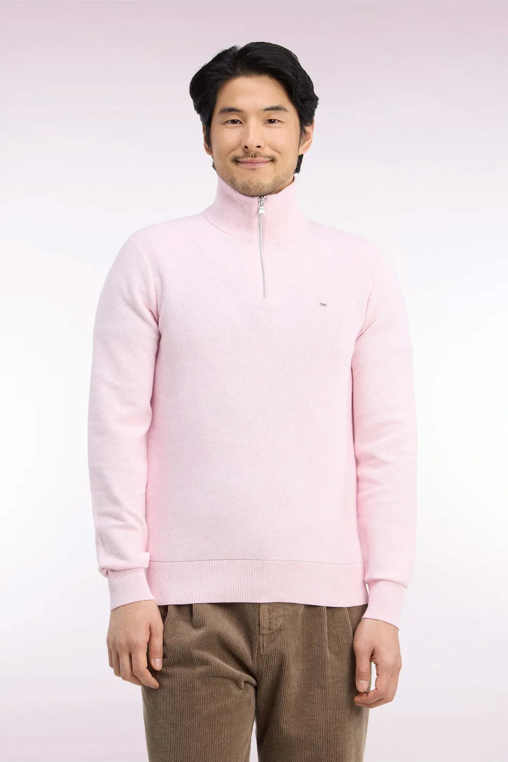 Eden Park pull col camionneur coton rose nid abeille droit