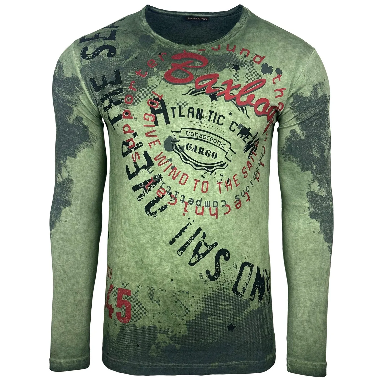 Subliminal Mode BX705 t-shirt homme manches longues noir vintage