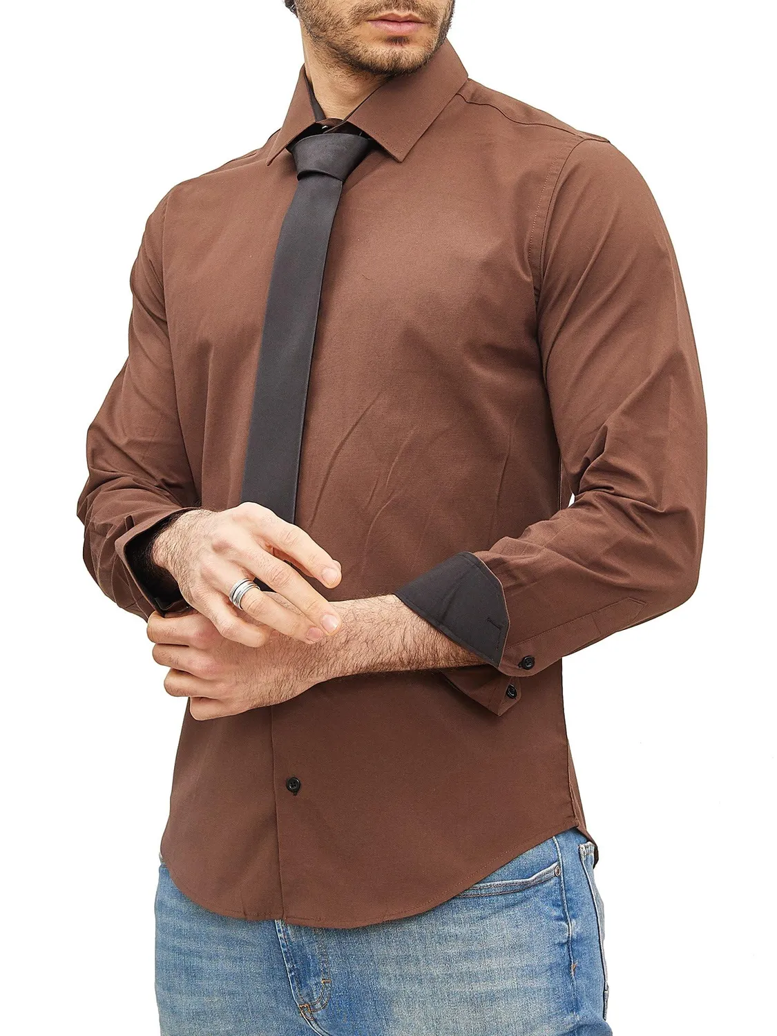 Subliminal Mode RN77 chemise homme marron col bicolore