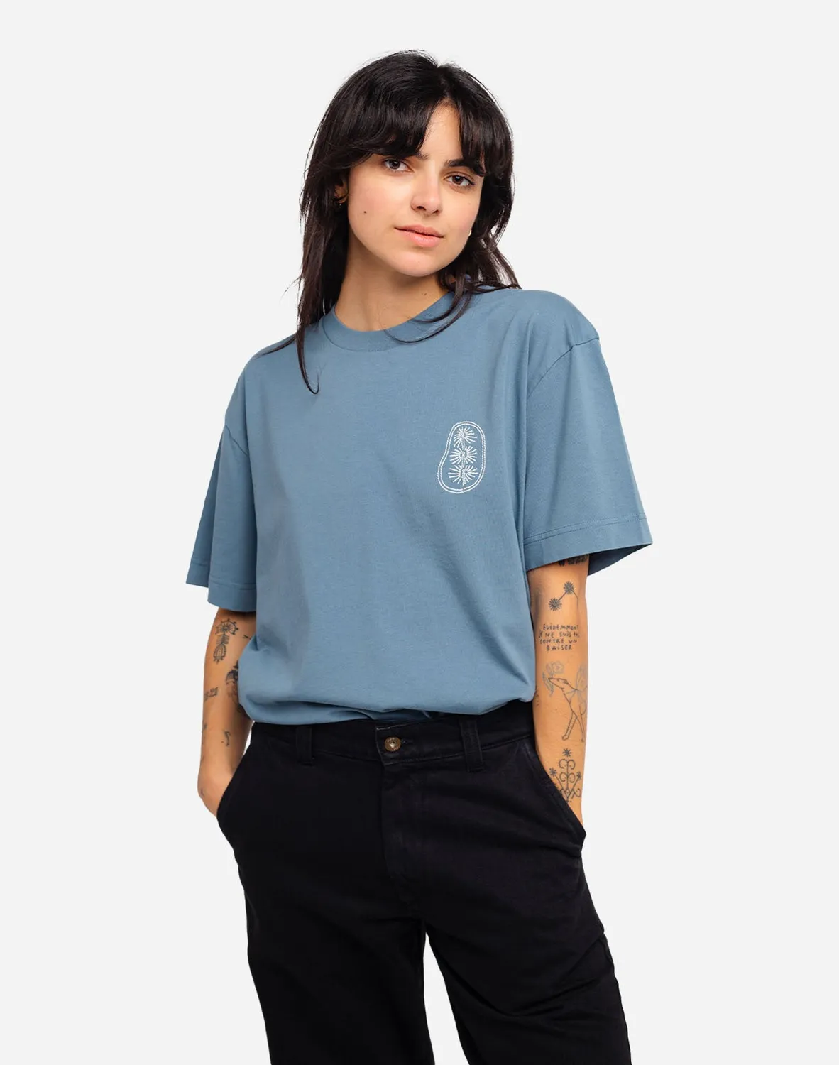 OLOW Shellweed t-shirt ample bleu acier coton bio