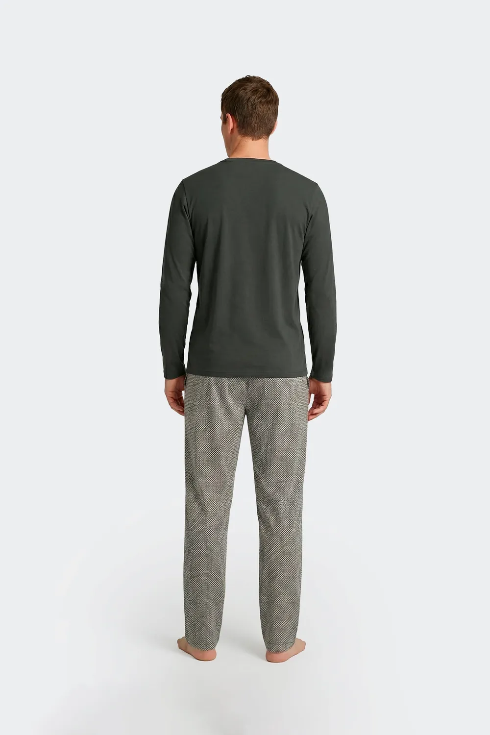 Eden Park pyjama long coton kaki pois homme 2 pièces