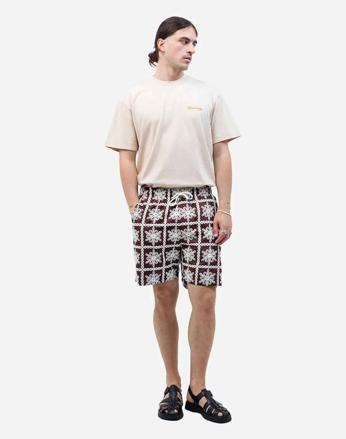 OLOW Khaju short marron brodé coton