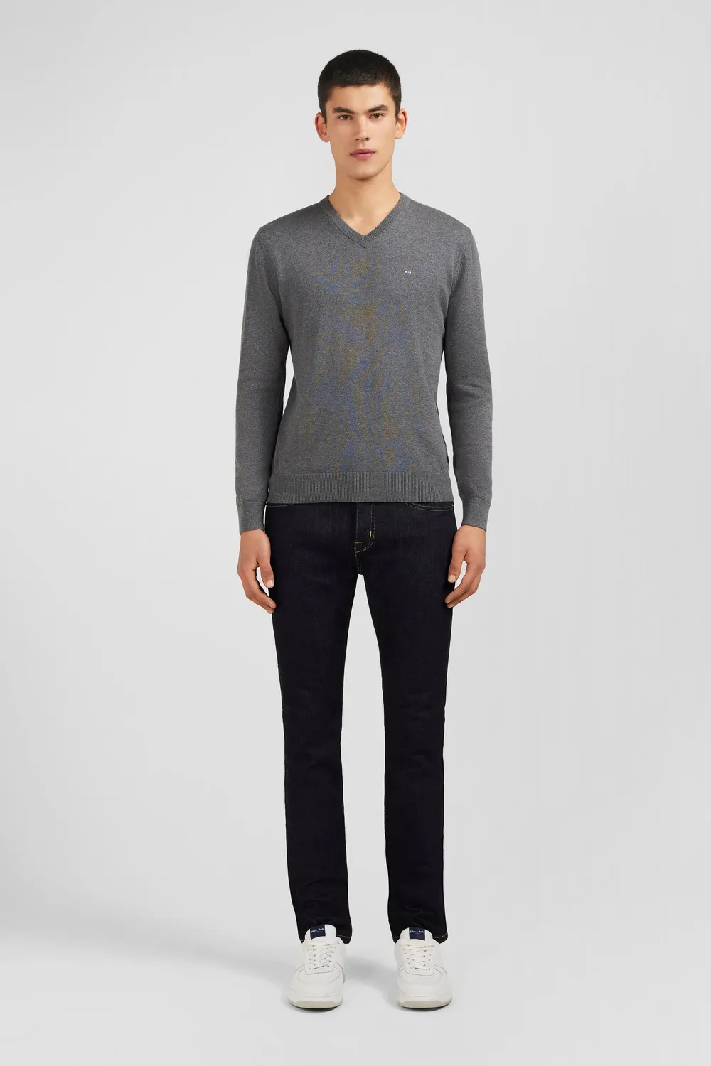 Eden Park pull col V coton homme gris regular fit