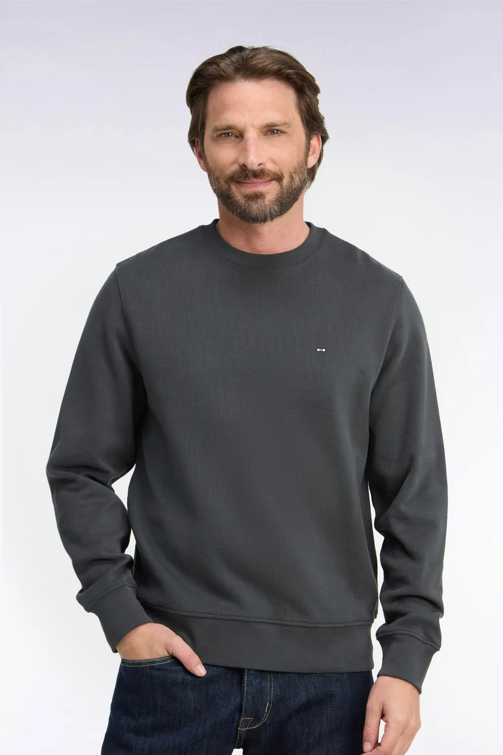 Eden Park sweatshirt col rond kaki molleton coton coupe droite