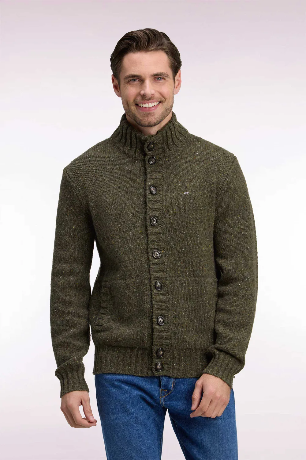 Eden Park Club Evolution cardigan maille kaki laine homme