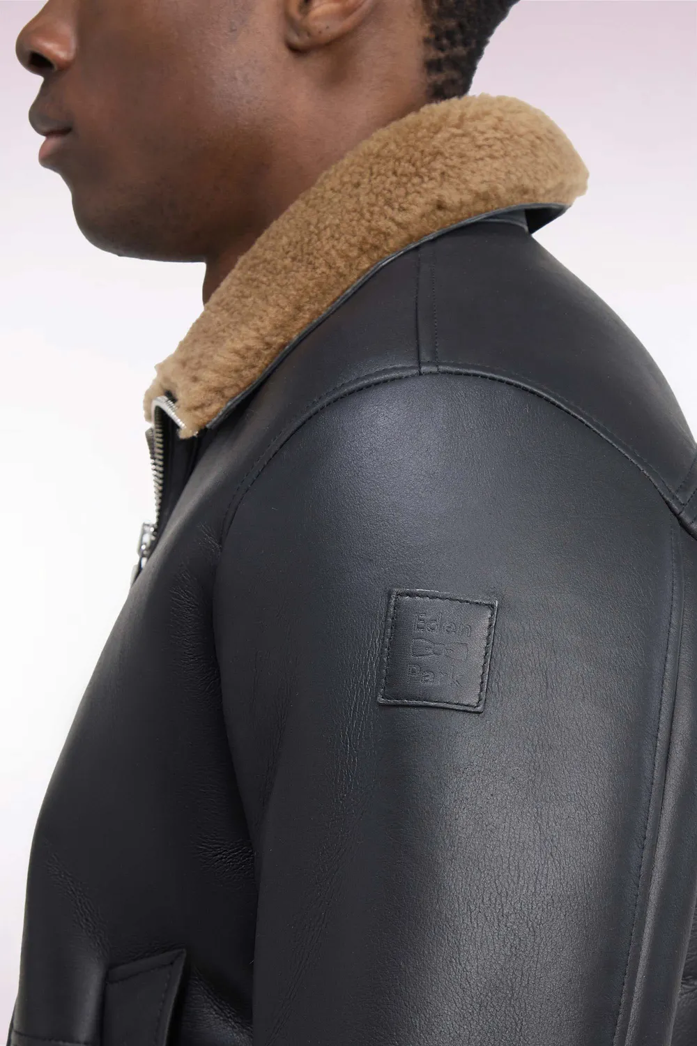 Eden Park blouson peau lainée noir shearling homme