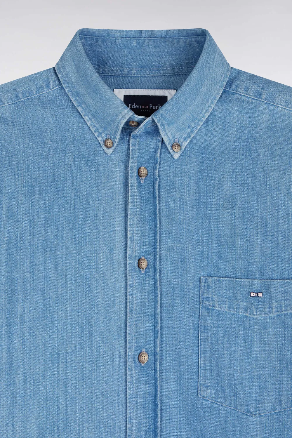 Eden Park chemise denim ciel coton coupe droite homme