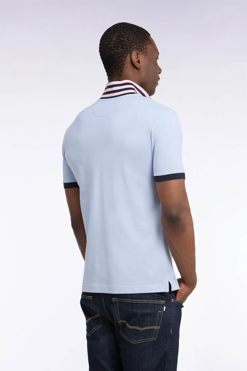 Eden Park Polo Coton Pima Gris Sous-Col Rayé Droit Homme
