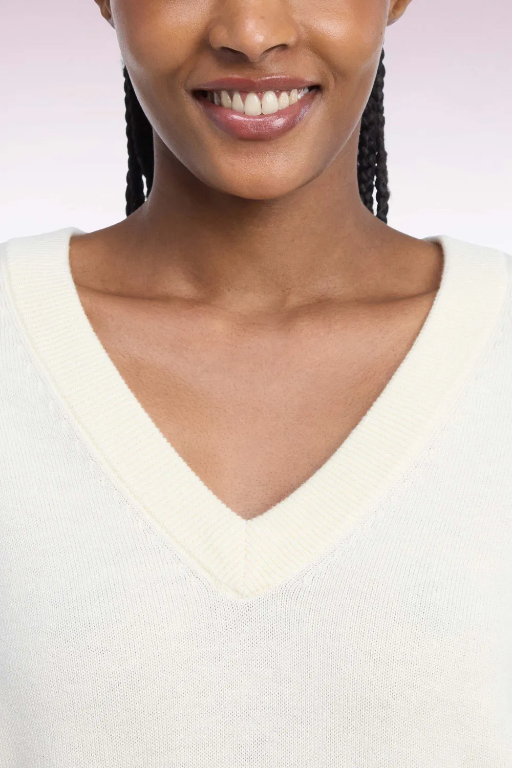 Eden Park pull femme écru col V laine coton oversized