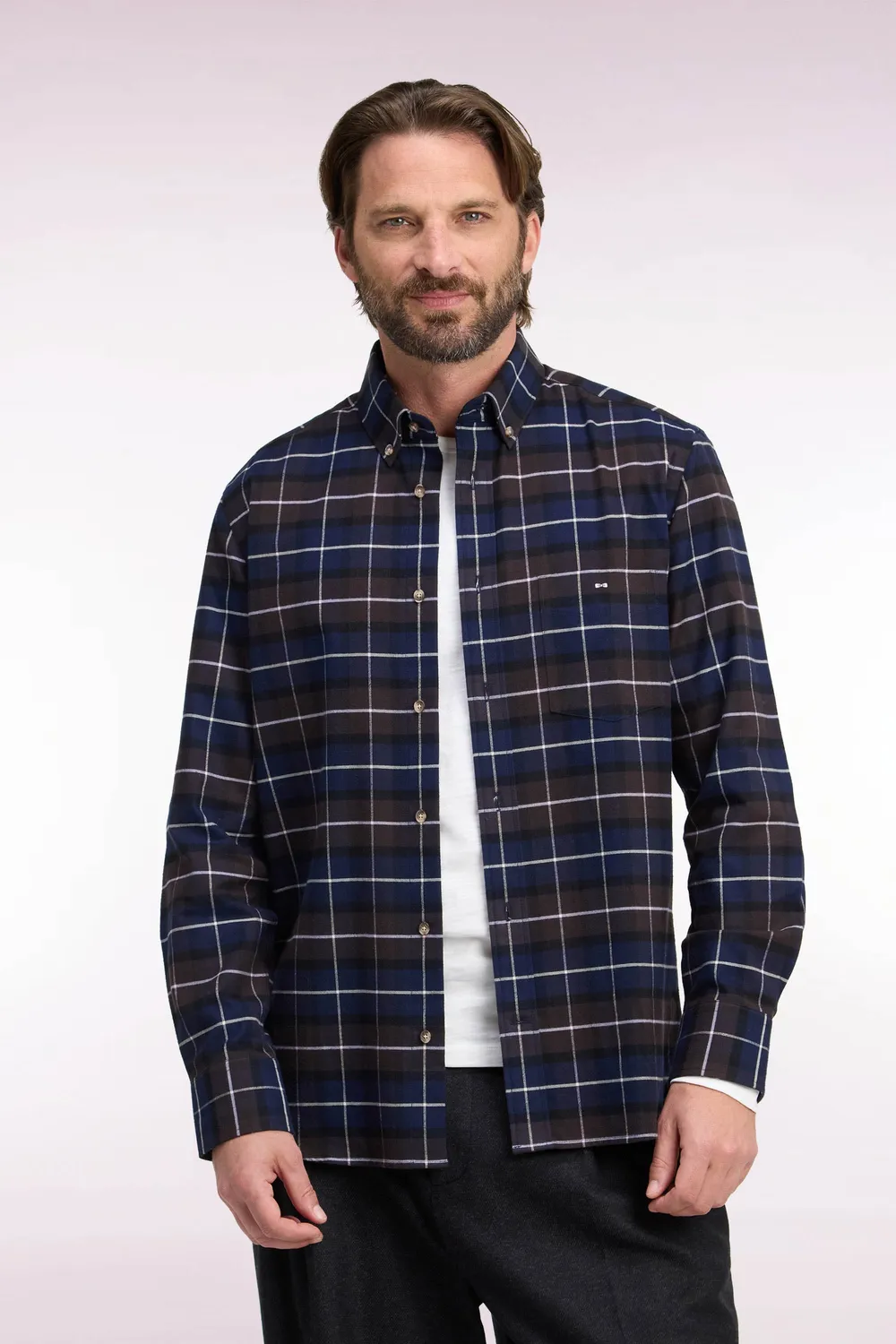 Eden Park Club chemise homme marron flanelle carreaux coupe droite