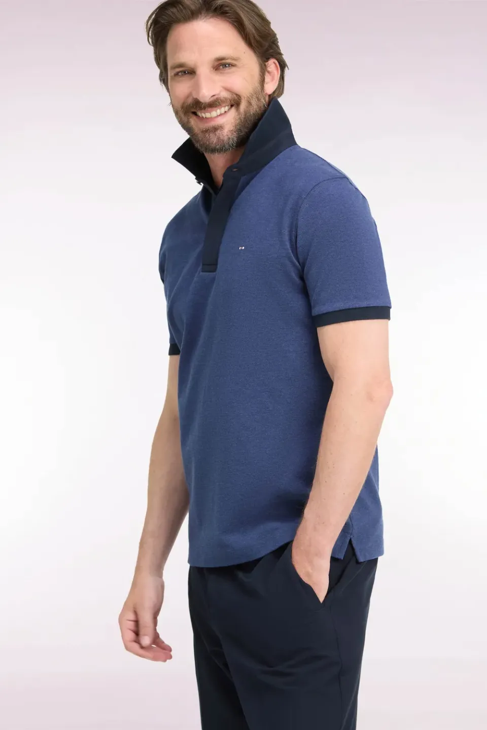 Eden Park Club Evolution polo coton bleu marine col contrasté