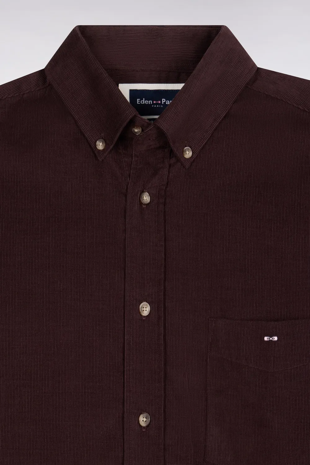 Eden Park chemise homme coton côtelé chocolat coupe droite