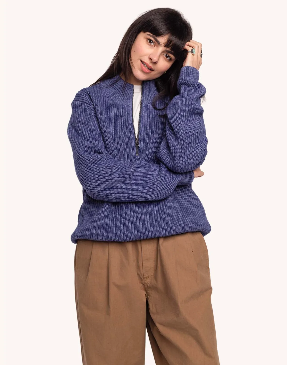 OLOW Banjo pull col zippé bleu chiné