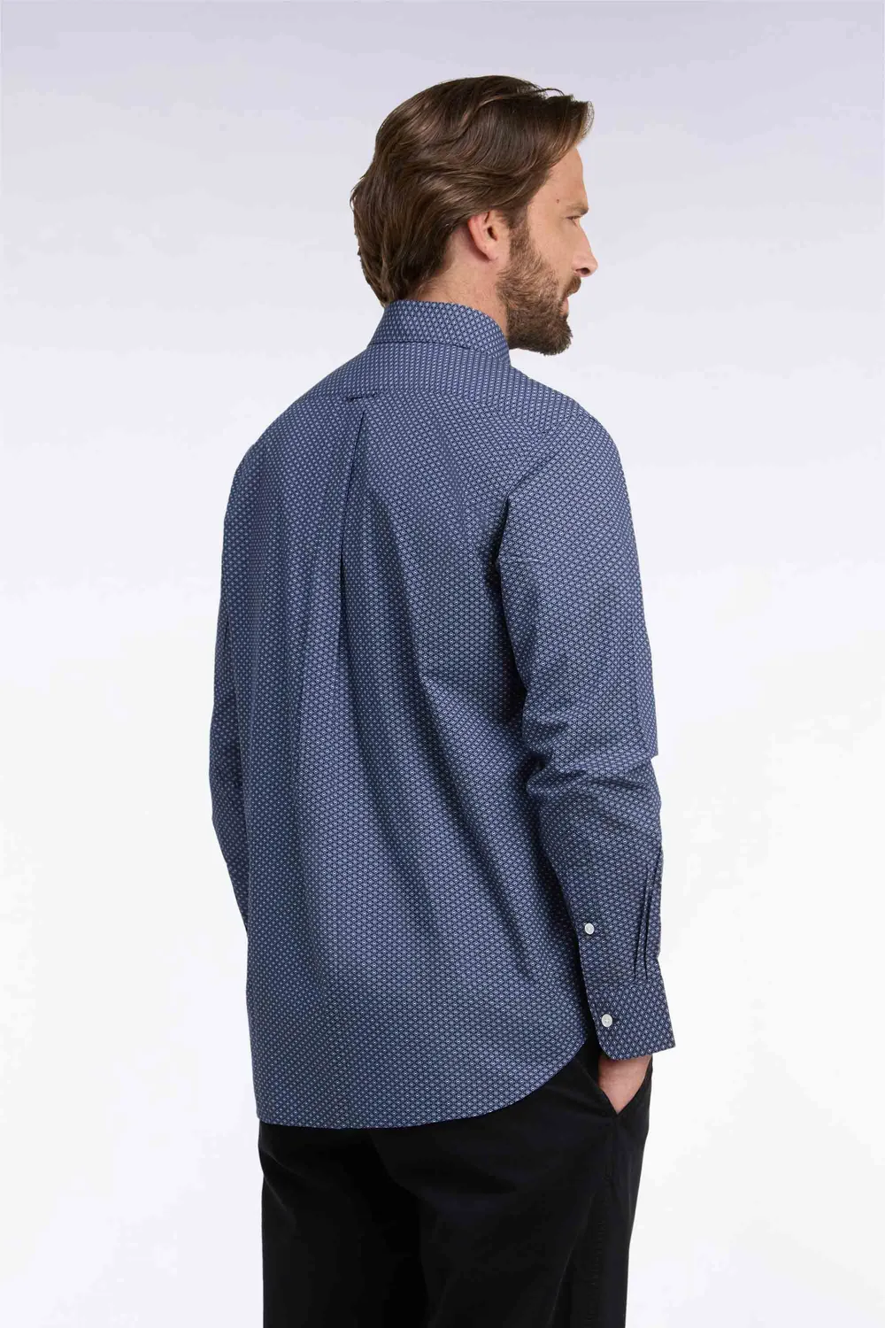 Eden Park chemise coton bleu micromotifs coupe droite