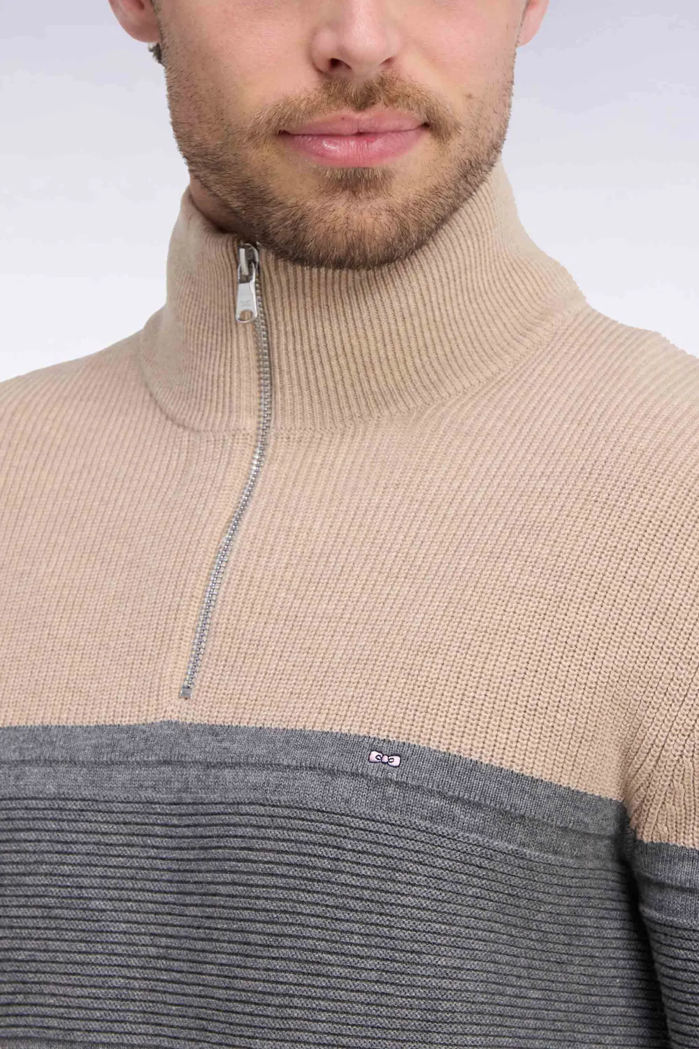 Eden Park pull col camionneur beige gris laine coton