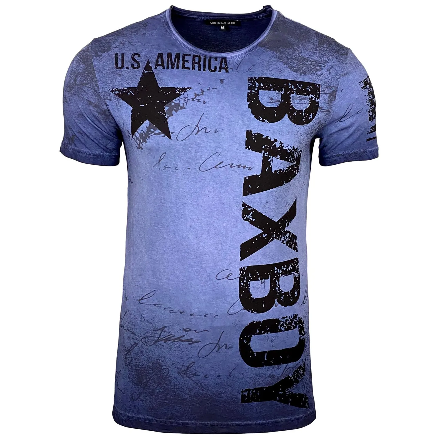 Subliminal Mode BX08 t-shirt homme coton bleu imprimé U.S.