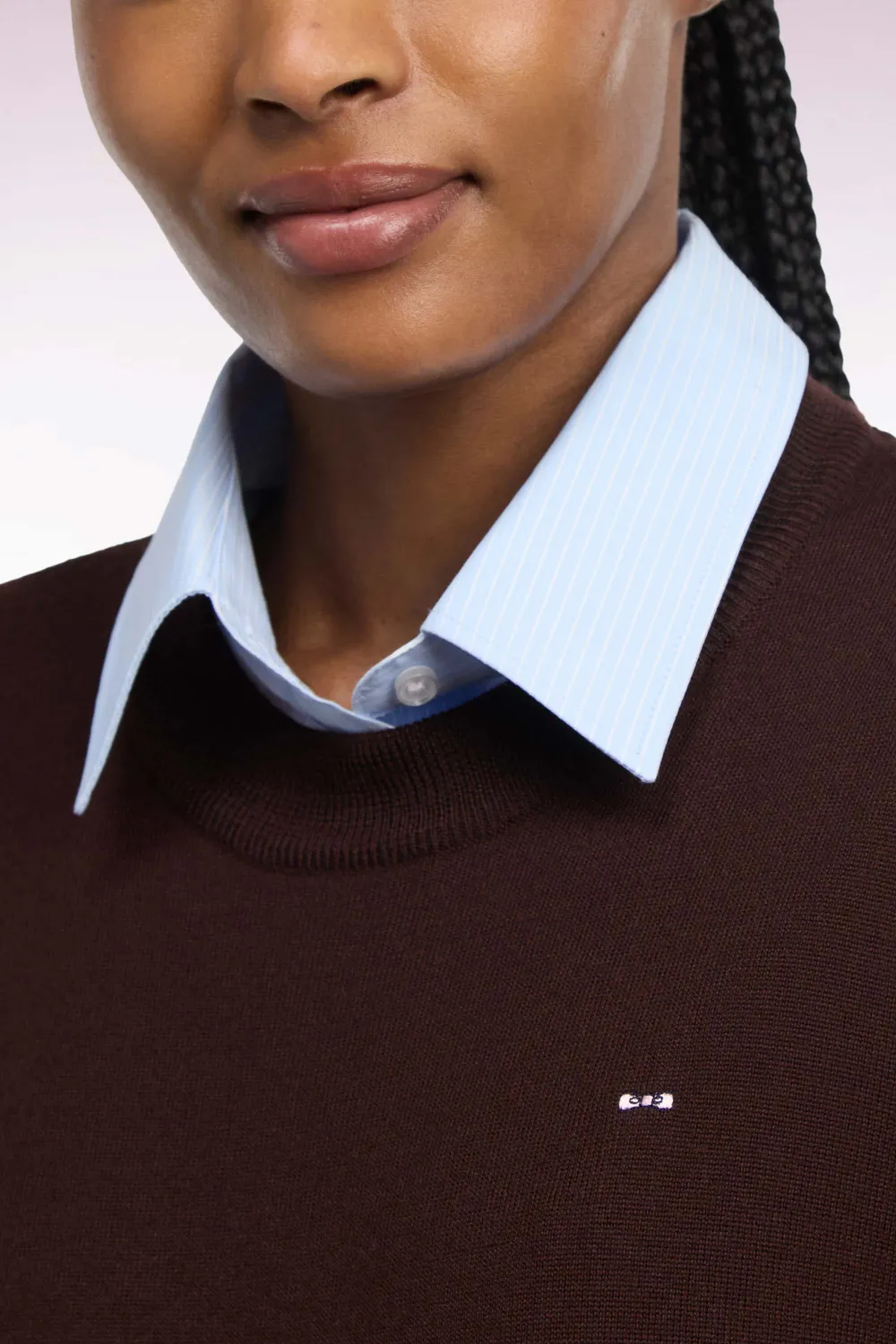 Eden Park Pull laine marron femme col rond droit