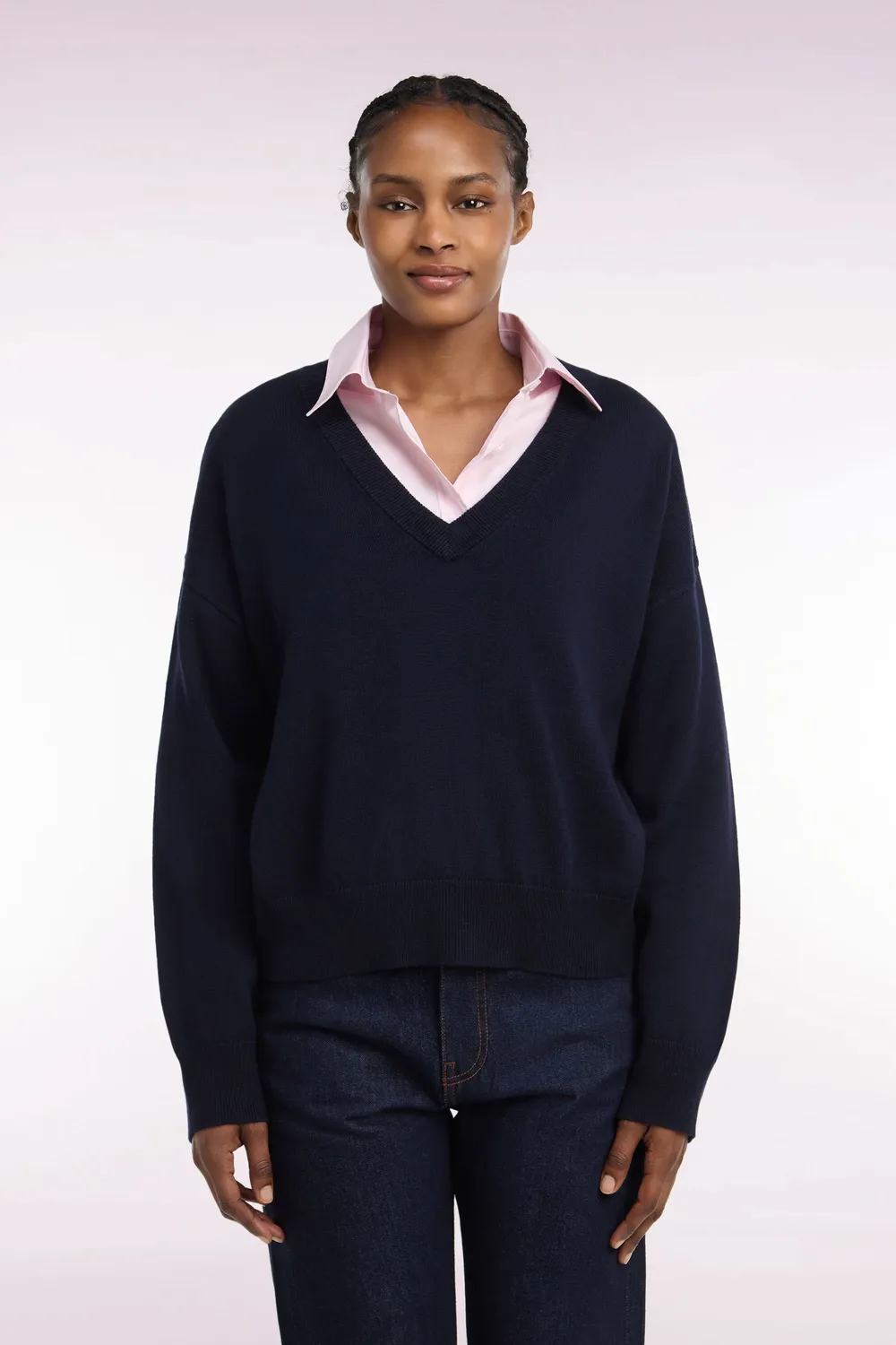 Eden Park pull col V marine pull oversized femme laine coton