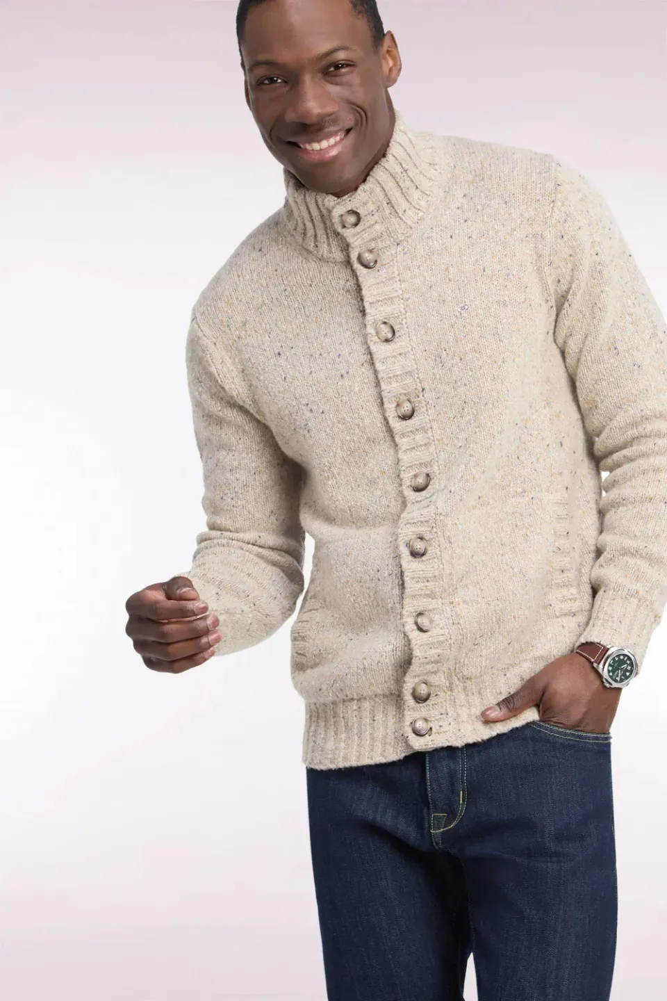 Eden Park cardigan boutonné maille épaisse écru coupe droite