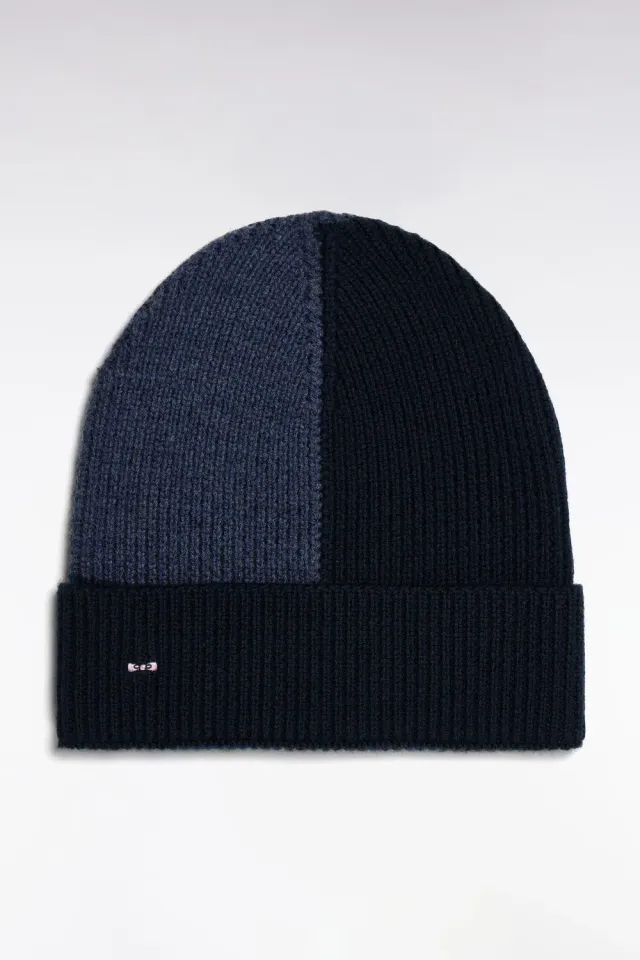 Eden Park bonnet laine côtelée bleu tricolore taille unique