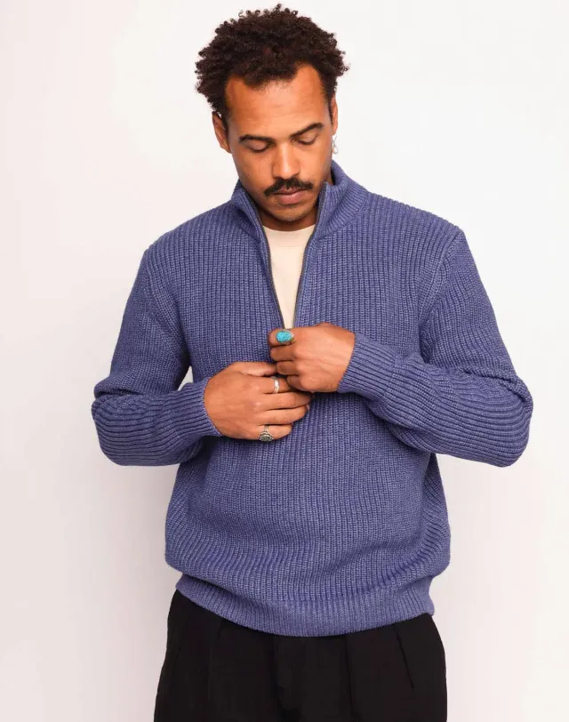 OLOW Banjo pull col zippé bleu chiné